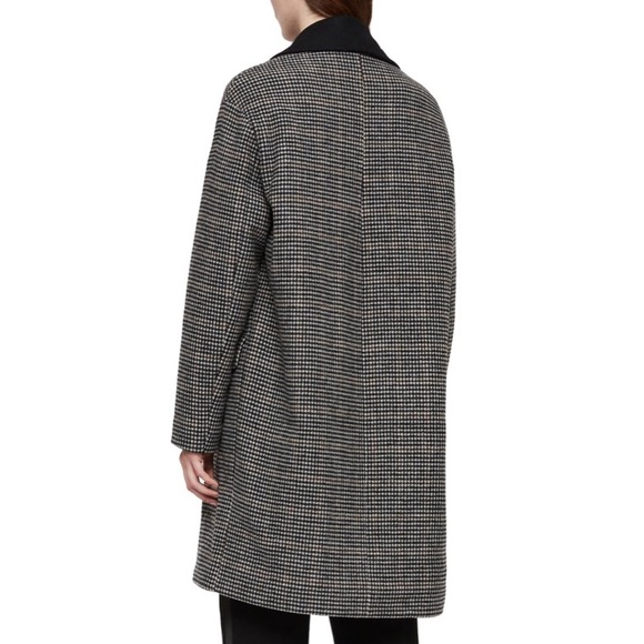 new Allsaints โค๏ธ Paige Wool Coat โค๏ธ Houndstooth Plaid โค๏ธ Black Brown Check - Picture 3 of 15